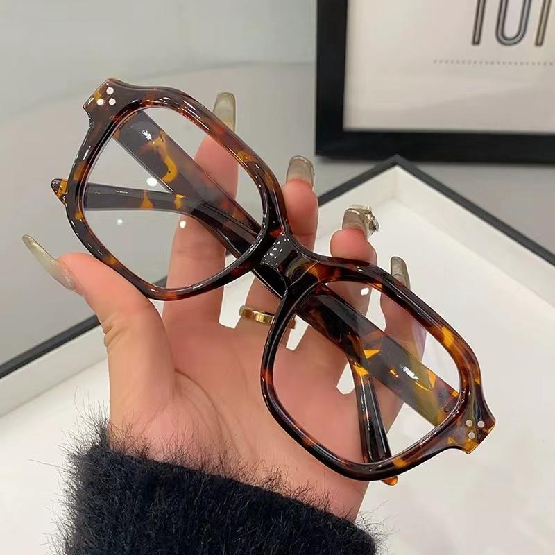 Retro Square Frame Eyeglass Women Leopard Computer Reading Glasses Clear Blue Light Blocking Eyewears Vintage Decorative Goggles