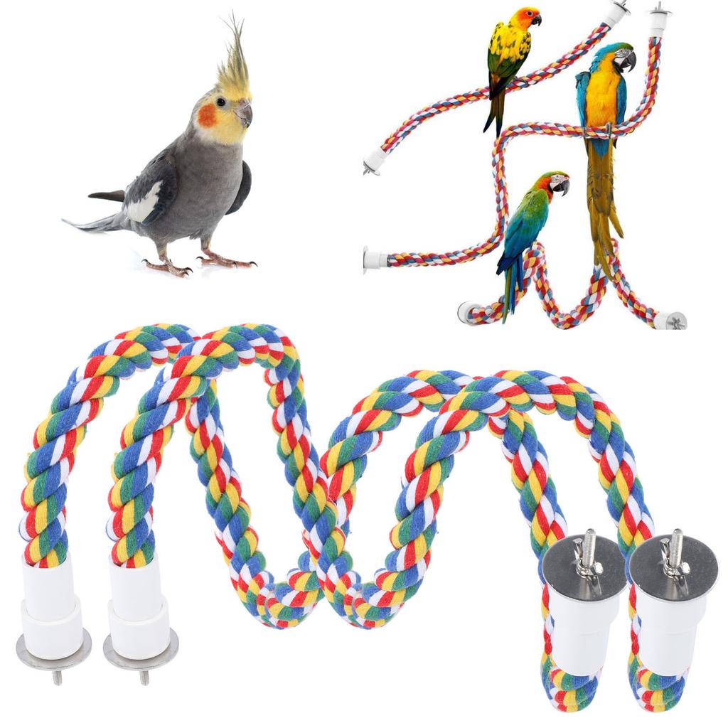 2Pcs Bird Rope Perches Brightly Colored Handmade Chew Toy Parrot Swings Spiral Stand80CM