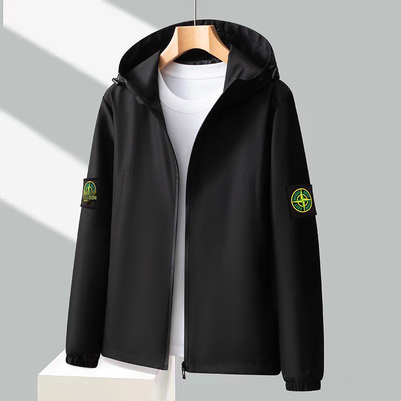 Spring Men's Hooded Windbreaker Jacket with Logo Print