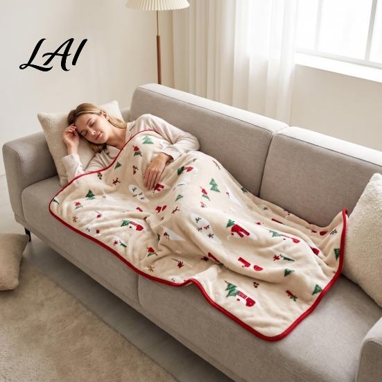 Lightweight Travel Blanket Flannel Christmas Throw Snowy House Tree Blanket Xmas Cozy Plush Portable Couch