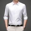 Men's Solid Color Iron-Free Stretch Korean Style Slim Fit Long Sleeve Business Casual Shirt - White