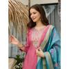 Women's Viscose Silk Embroidered Straight Kurta with Pant And Dupatta Sets