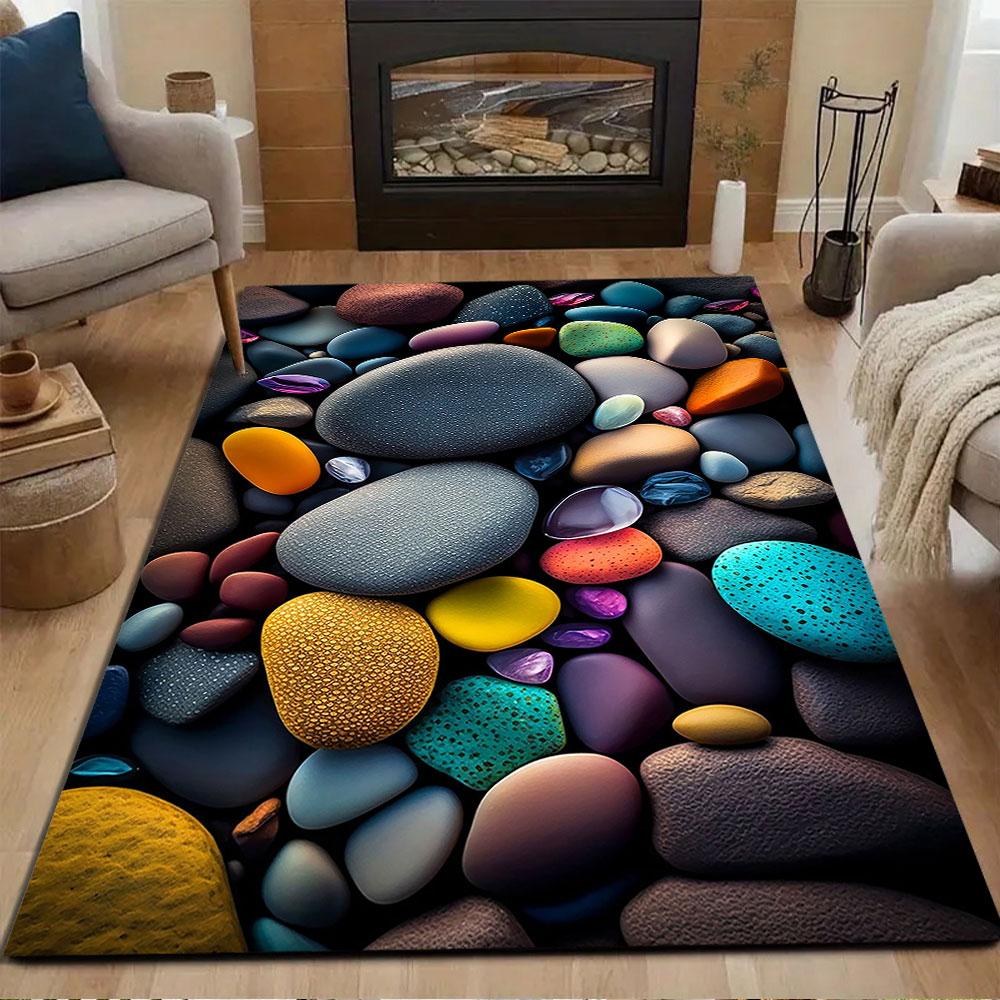 Colorful Pebble Stones Pattern Design Patterned Carpet, Non Slip Mat Suitable for Living Room and Bedroom Sofas