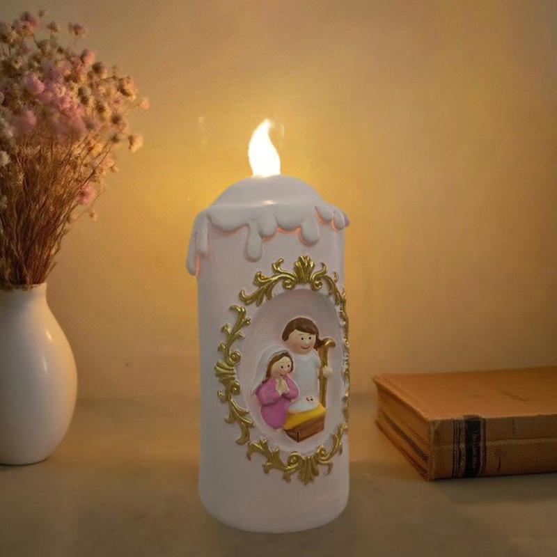 Cartoon Design Christmas Manger Candle Lamp Battery Powered Christmas Decoration With Warm LED Lighting
