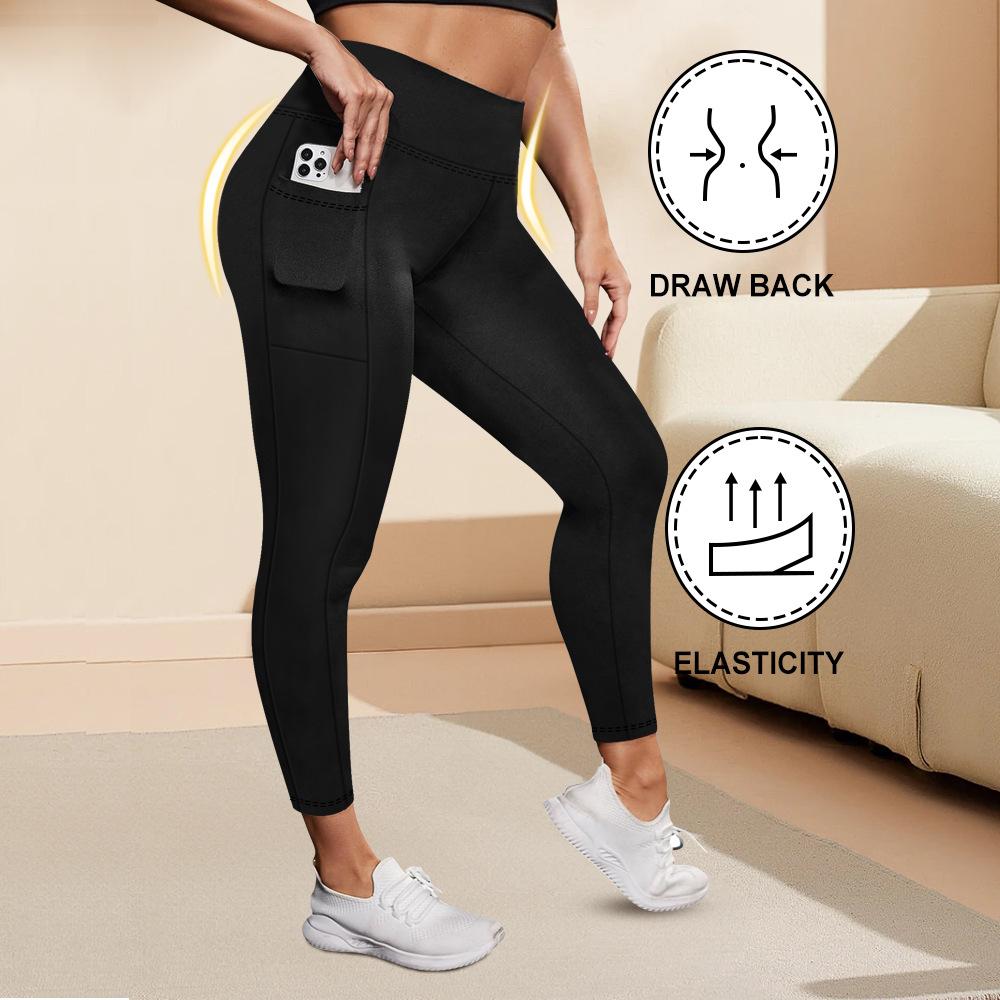 Pocket-style High-waisted Plus-size Yoga Leggings for Women Fitness High-elasticity Butt-lifting Sports-style Form-fitting Leggings