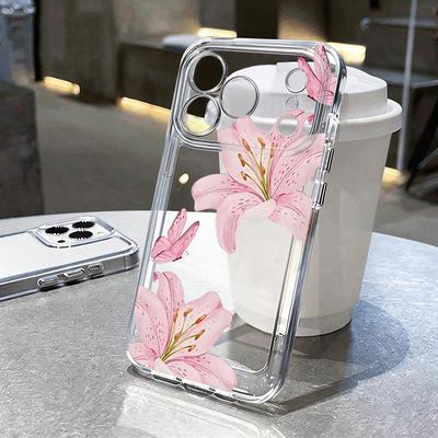 Soft Silicone Clear Phone Case For iPhone 17e 17 Pro Max 16 15 14 13 12 Pro Max 16e 11 Shockproof Pink Lily Flowers Print Cover