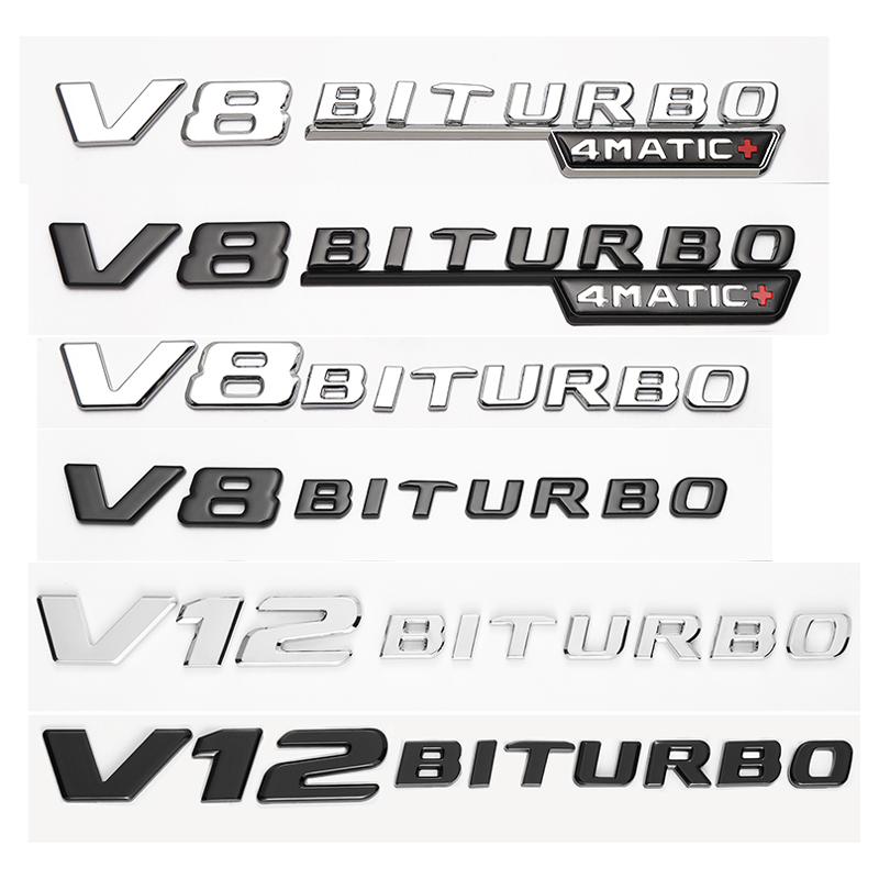 Letter Emblem for Mercedes Benz AMG V12BITURBO V8 BITURBO 4MATIC+ Car Styling Fender Logo Sticker Chrome Black Red