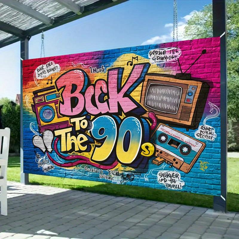 1 piece, retro 90s hip-hop party backdrop, multi-functional room and party decorations, polyester, vivid color mix