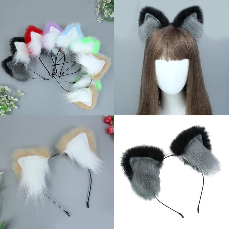 Plush Cats Ears Headbands Anime Costume Headwear Lovely Animal Ear Hair Hoop for Parties Weddings Cosplay