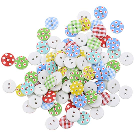 100Pcs Checker Dots Mixed Round Shape Buttons DIY Craft for Scrapbooking