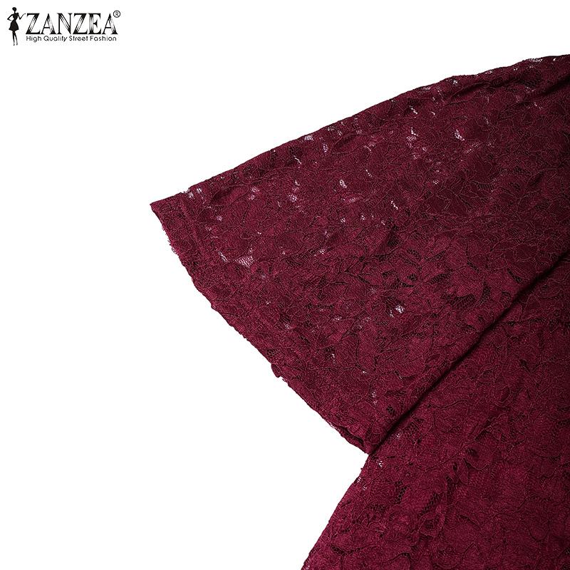 ZANZEA Women Casual Round Neck Summer Half Sleeve Lace Blouse
