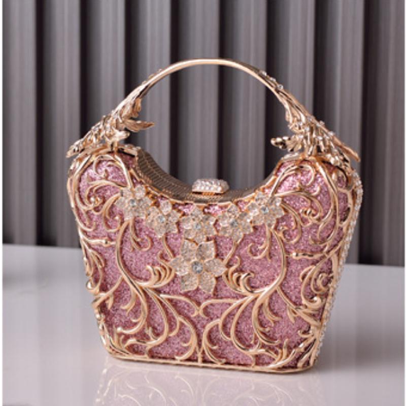 Hohlgeschnitzte Metall-Abendtaschen Modische Glänzende Party-Bankett-Handtaschen Damen Luxus-Kupplungstasche Bolso Mujer Ketten-Schultertasche