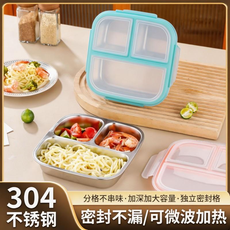 304 Stainless Steel Divided Meal Plate 3-Compartment Square Portion Control Dish Adults Kids Diet Food