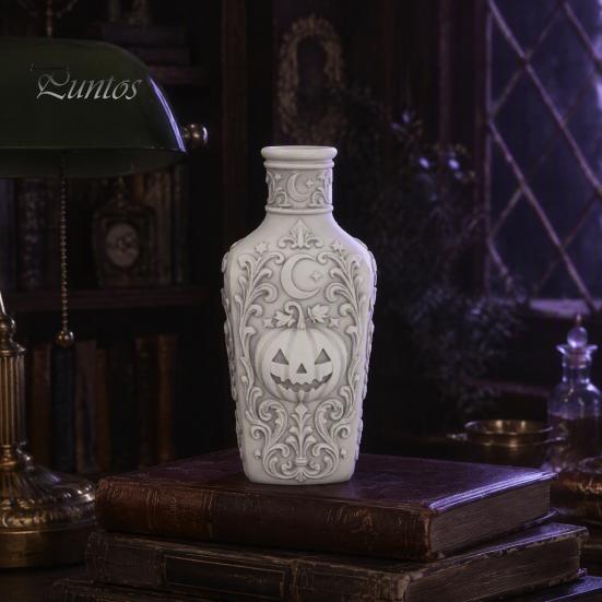 Unique Gothic Collectibles Halloween Pumpkin Vase, 3D Printed Moon Star Embossed Potion Bottle Decorative for Dressing Table Tabletop Ornament,