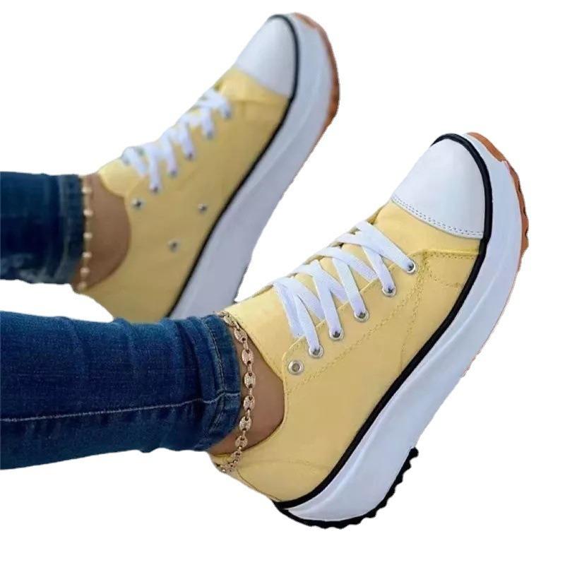 Spring and autumn new low-top thick-soled canvas muffin lace-up casual shoes large-size flat-soled women's single shoes