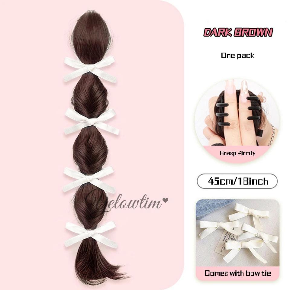 Extensii de coadă de cal cu împletitură lungă din fibră sintetică cu bandă de cauciuc Extensii de păr împletit de box de 22 inch cu coc dezordonat pentru femei Utilizare zilnică