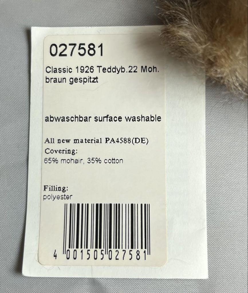 [USED] Steiff teddy bear, 1926, brown tipped