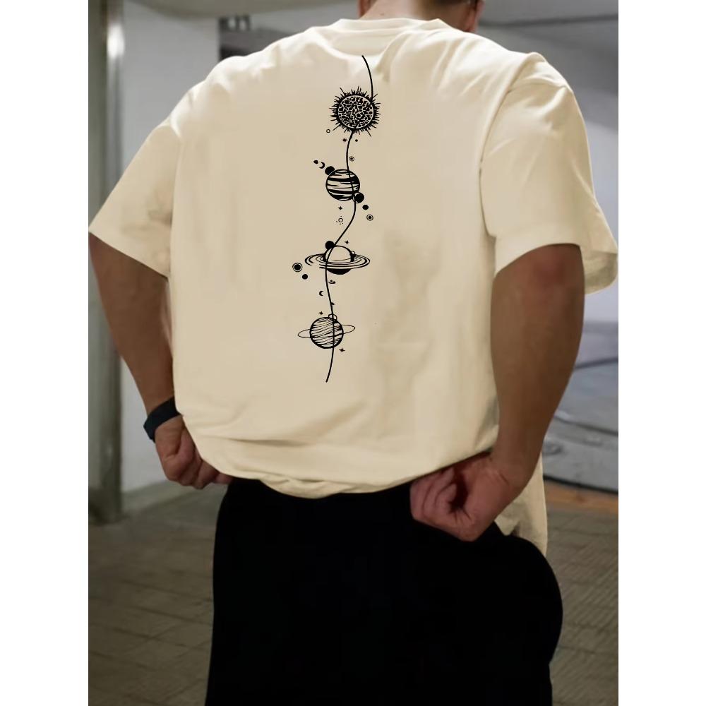 

Men s 100% pure cotton summer loose size Planet Graphic Design print casual comfortable round neck short sleeved T-shirt top S