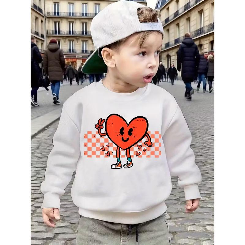 European sizes Kids   Fashion Casual Creative Cartoon  Heart Series Orange Heart Pattern Print Crewneck Sweatshirt/Pullover 110 белый