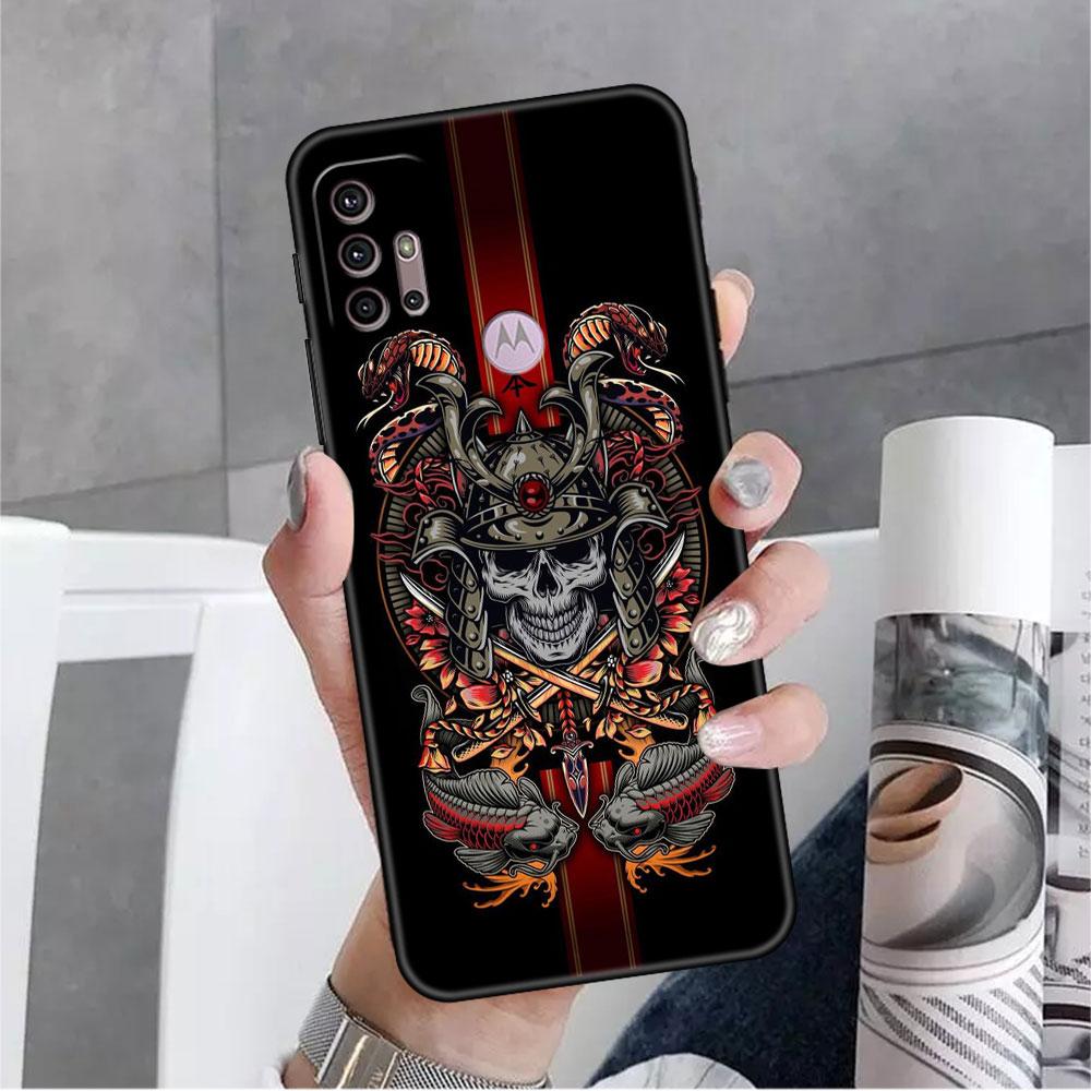 Etui Do Motorola G30 G60 G22 G9 Play G82 G52 G8 G9 G50 One Fusion Edge 20 Czarne Miękkie Nakładka Na Telefon Samurai Maska Oni