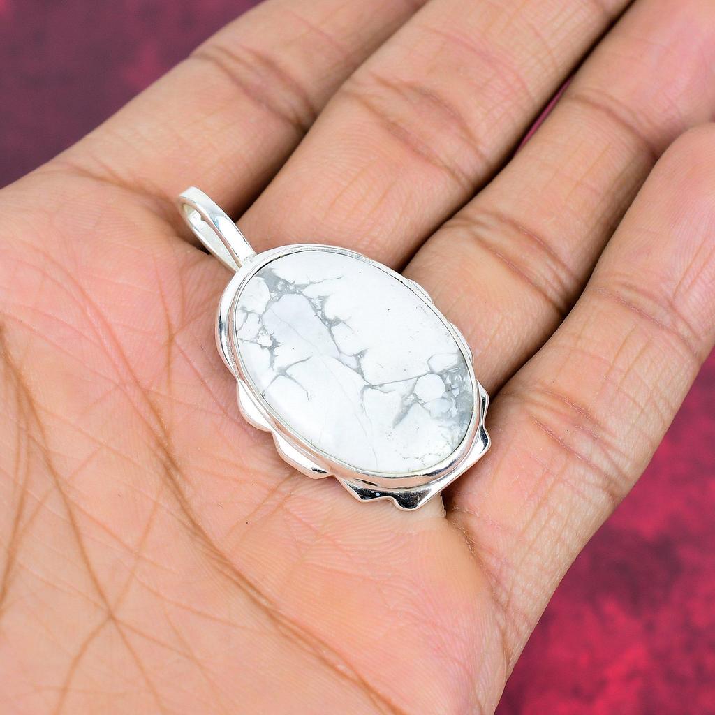 Howlite 925 Solid Sterling Silver Pendant, Handmade Gemstone Pendant Jewelry, Gifts For Wife Brand New Pendant