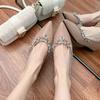 Grape mother summer new flat-bottomed single shoes women's inner height increase sparkling rhinestone French temperament small pointed light luxury wo