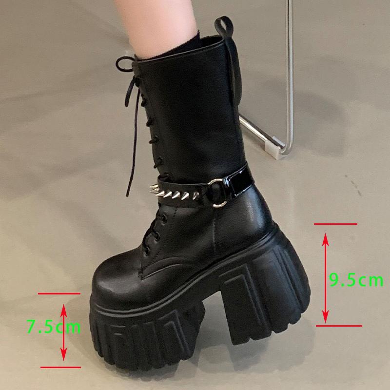 Winter New Women Fashion Mid Tube Lace up High top Platform Wedge Color for Adult Women Elegant Style