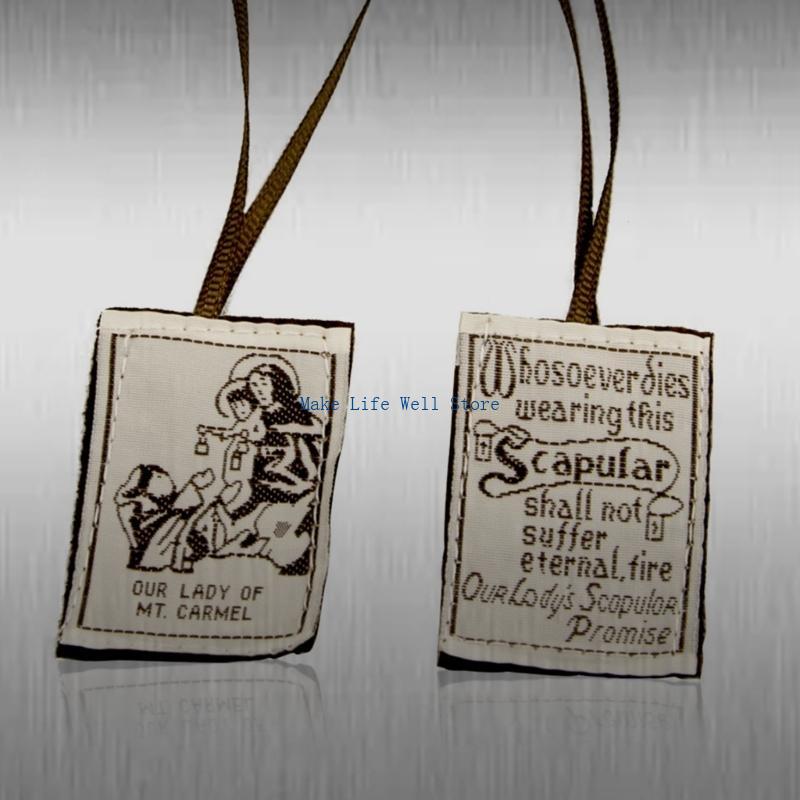 Brown Scapular Our Lady of Mount Embroidered Scapular Catholic Necklace