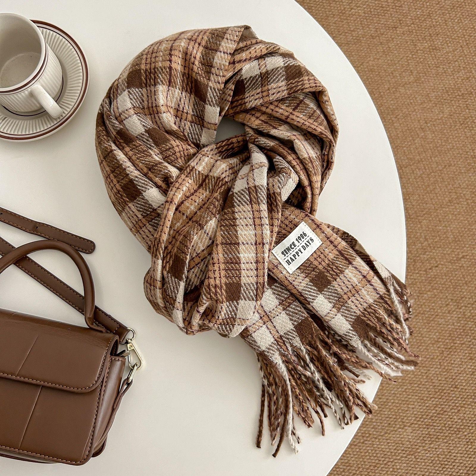 

New High end Fashion Plaid Cute Girls Versatile Student Autumn and Winter Thickened Warm Shawl Dual Purpose Couple Scarf