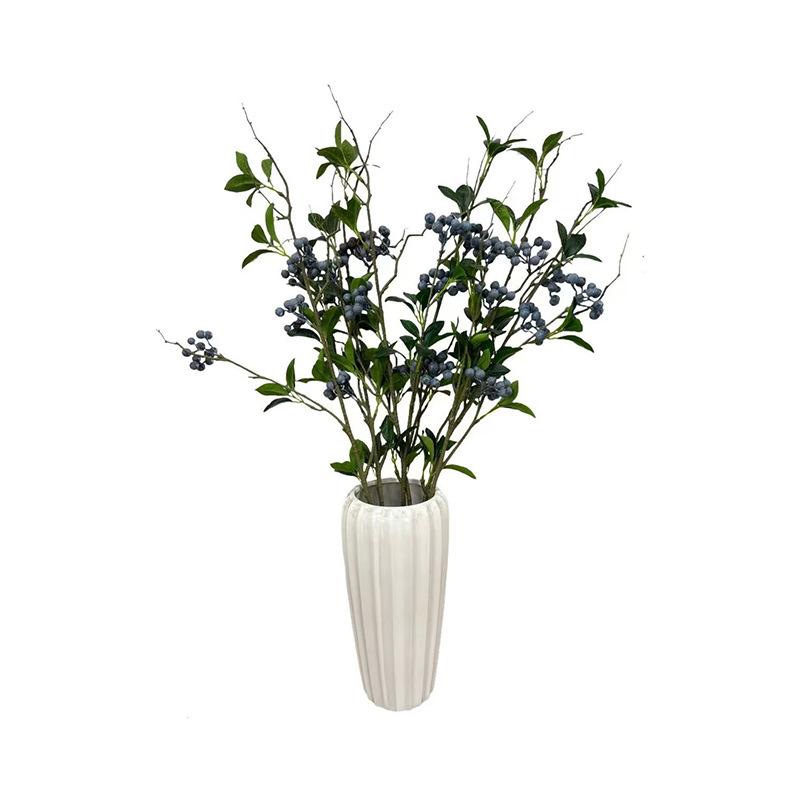 Realistic Artificial Blueberry Branch with Green Leaves, Faux Blue Berry Twig Stem, Simulation Fruit, Centerpiece DIY Floral Arrangement Accessories