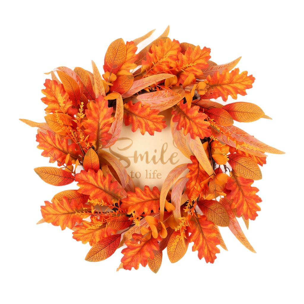 50cm Autumn Leaf Wreath Front Door Decoration Thanksgiving Fall Harvest Festival Seasonal Home Decor Artificial Leaf Garland