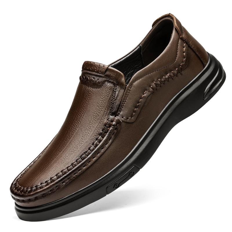 

New Style Leather Casual Shoes For Men Soft Sole Comfortable And Breathable Driving Shoes Outdoor Thick Sole Business Loafers 38 коричневый