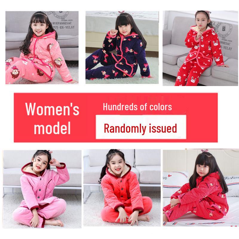 Dětské útulné pyžamo z křišťálového sametu - Silná prošívaná sada z korálového fleecu pro podzim a zimu