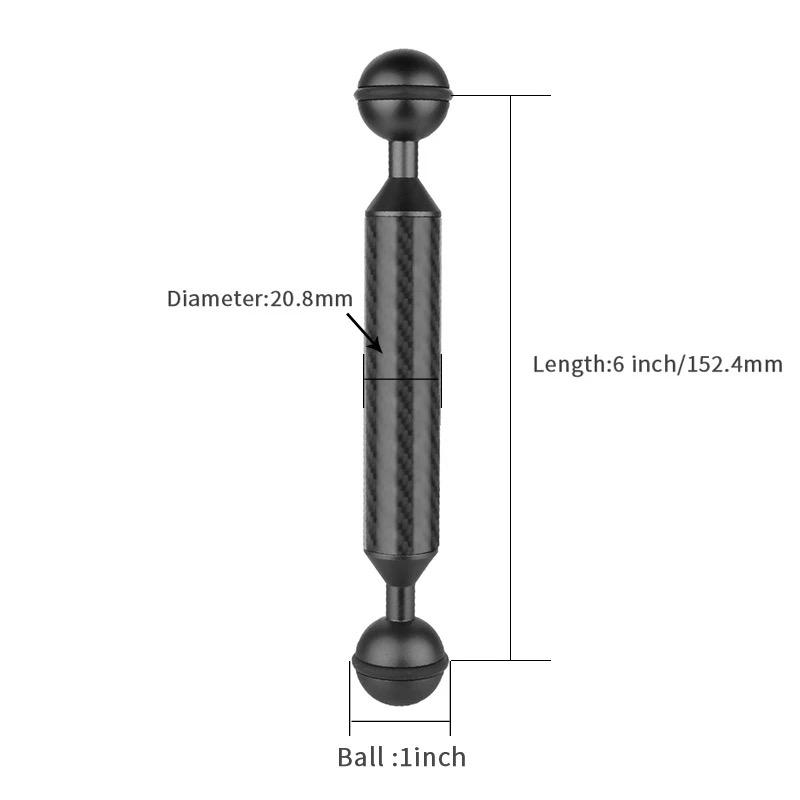 Diving Buoyancy Arm Carbon Fiber 1 Inch Dual Ball Head for Gopro 11 Insta360 X3 OSMO Action DSLR Diving Tray Light Extension Arm