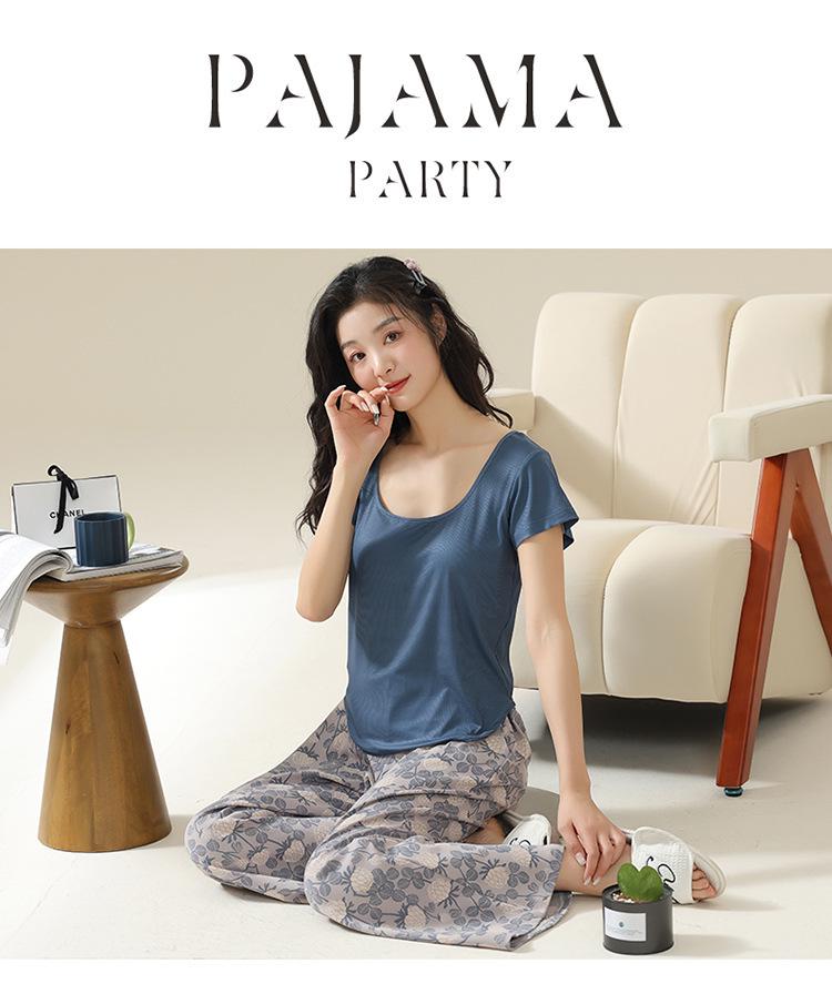 Women's Stylish Modal Short Sleeve & Long Pants Summer Lounge Set