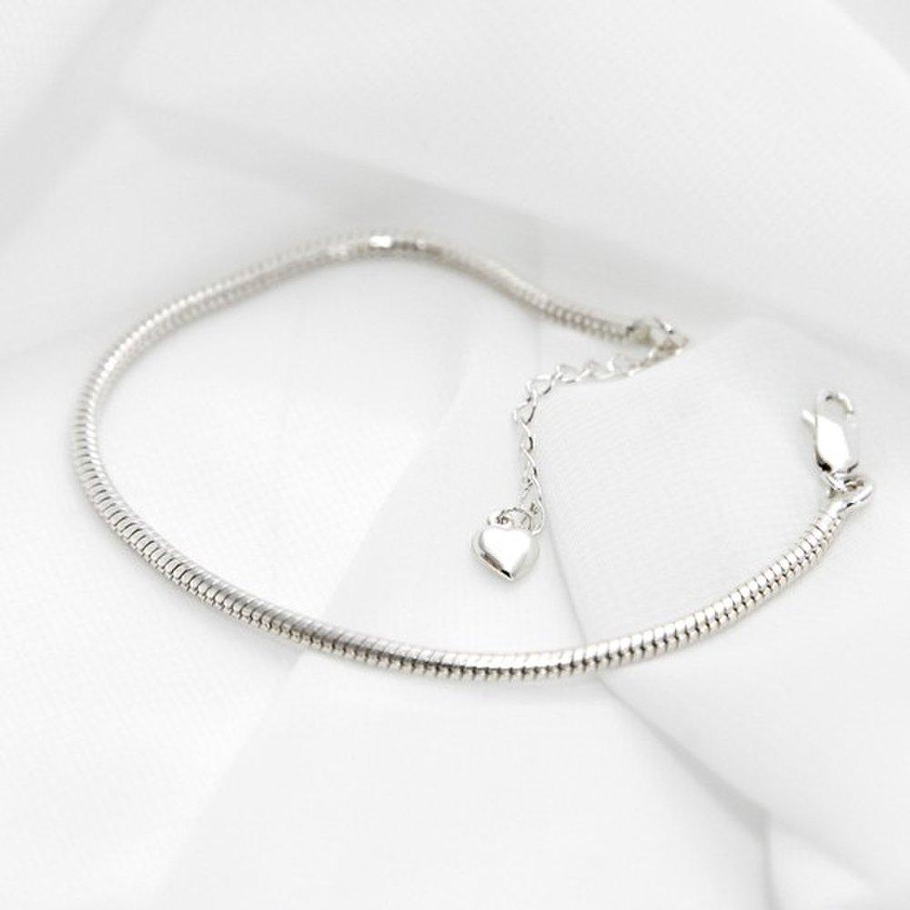 925 Silver Heart Snake Single Chain Layered Fashion Silver Bracelet