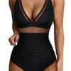 One-piece Swimsuit Sexy Hollow Mesh Deep V Gathering Perspective Bikini Swimsuit