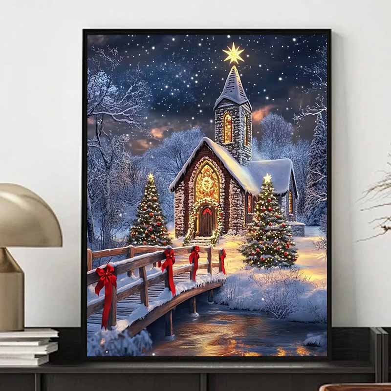 Christmas Castle Full Diamond Painting Set, 5D Panoramic Cross-stitch Craft, DIY Round Gem Rhinestone Crafts, Decorative Home Wall Ornaments and Gifts