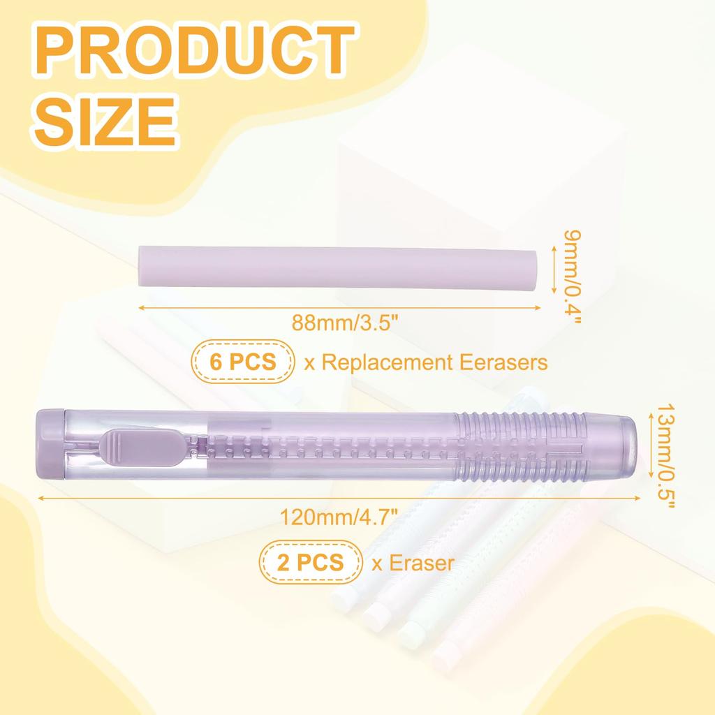 PATIKIL Retractable Cute Pencil with Plastic for and for Purple TPE 8-Pack Erasers, Slide-Type Eraser, Push-Pull Eraser, Soft, Large, Case, Sketching,