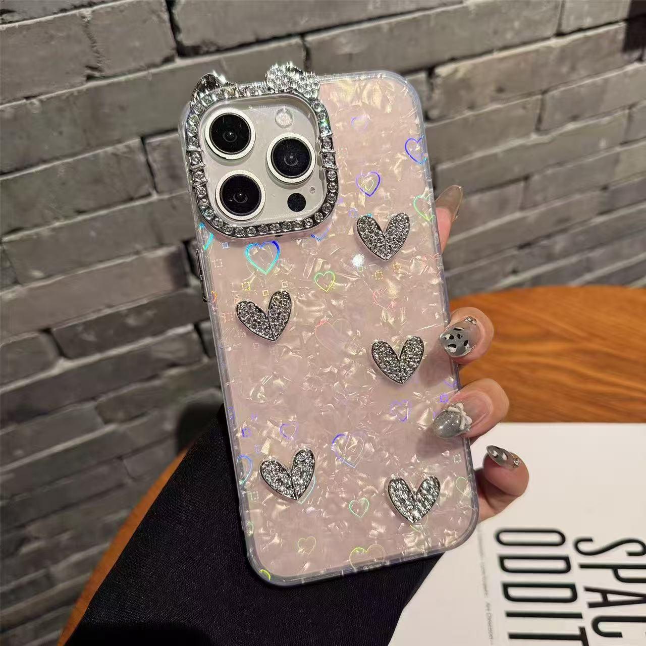 

Heart Shell Cat Ear Pattern iPhone 17 Pro Max Case with Bow - Fits Apple 16/15/11/12 17 Pro