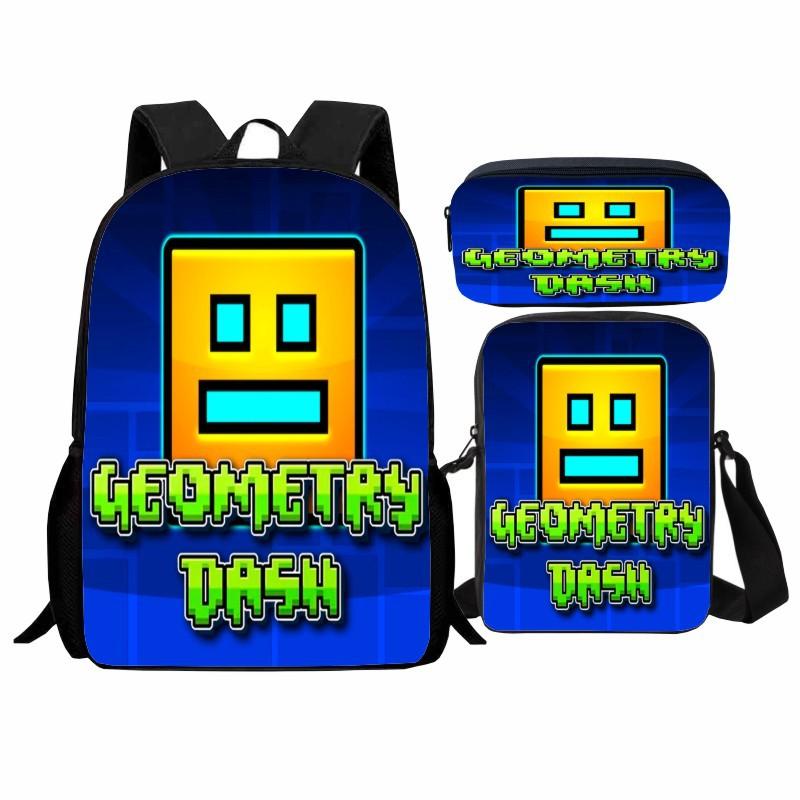 Geometry Dash Student Backpack 3-Piece Set, Geometry Dash Backpack, Shoulder Bag, Pen Bag