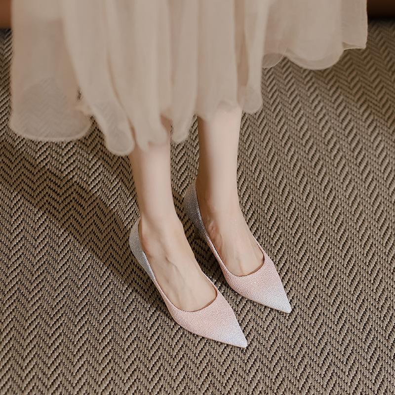 Huizhou women's shoes 2025 spring and summer new high heels women's senior sense of gradual change leather single shoes fine heel not tired feet