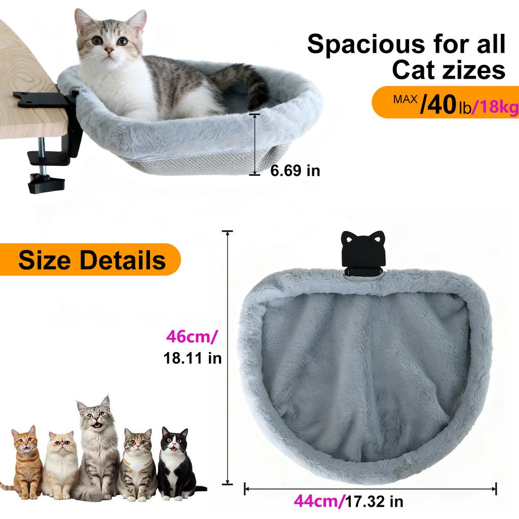 Cat Desk Bed One-Click Folding Sunken Design Space-Saving Semi-Circular Cat Desk Hammock Perch For Home Office Indoor Cats