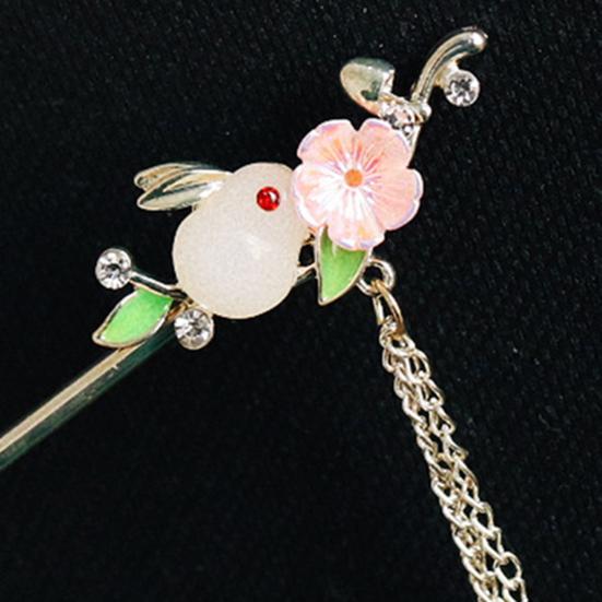 Hanfu Hair Stick Chinese Style Floral Women Hairpins Beads Tassel Decor Hair Fork Medium To Thick Hair Bun Accessories