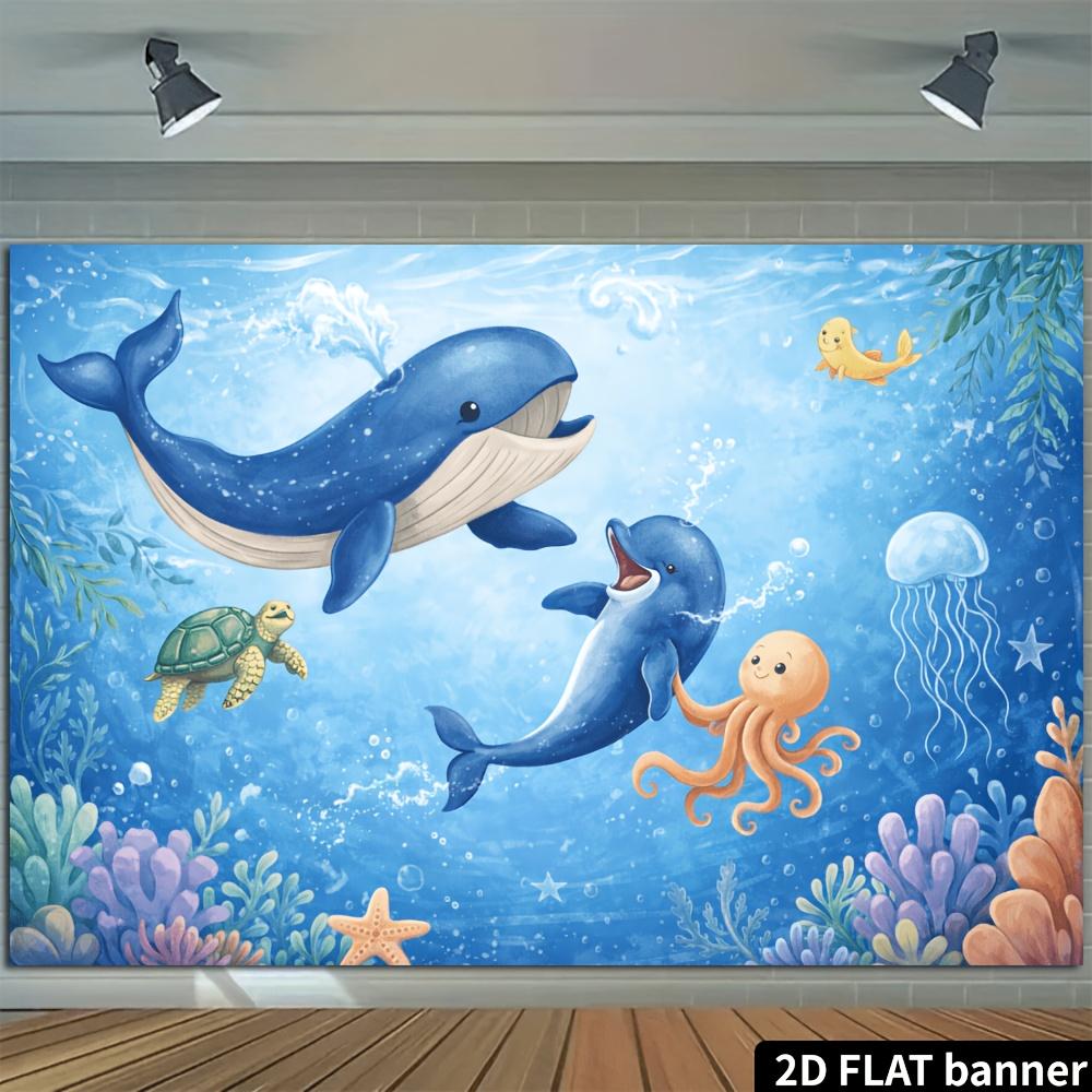 2D flat ocean-themed party banner background. Fresh underwater world theme. Can be used as wall decoration.