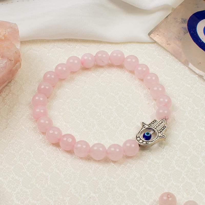 Astrotalk Love Attraction with Evil Eye Hamsa Bracelet | Rose quartz bracelet for women| Evil eye bracelet | Astrology B