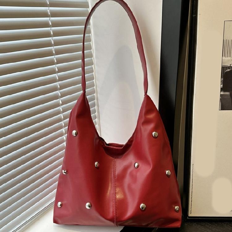 Leather Hoboes Bags for Women Soft Shoulder Purse Slouchy Toted Handbags Crescents Shoulder Bags Punk Underarm Purses