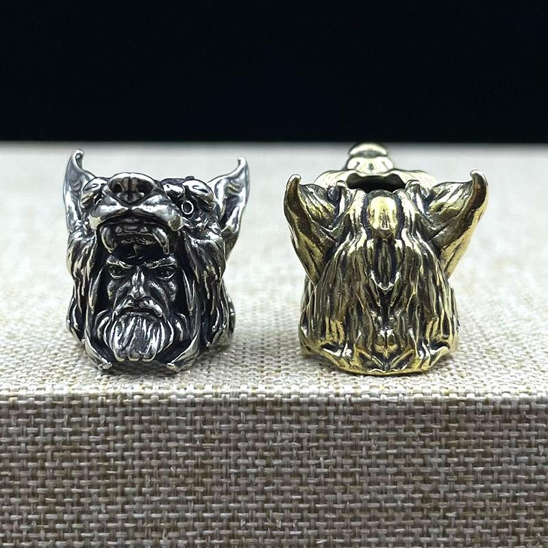 Frostwolf Head Sculpture Brass Knife Bead Edc Outdoor Diy Paracord Woven Lanyard Pendant Jewelry Umbrella Rope Hanging Accessory