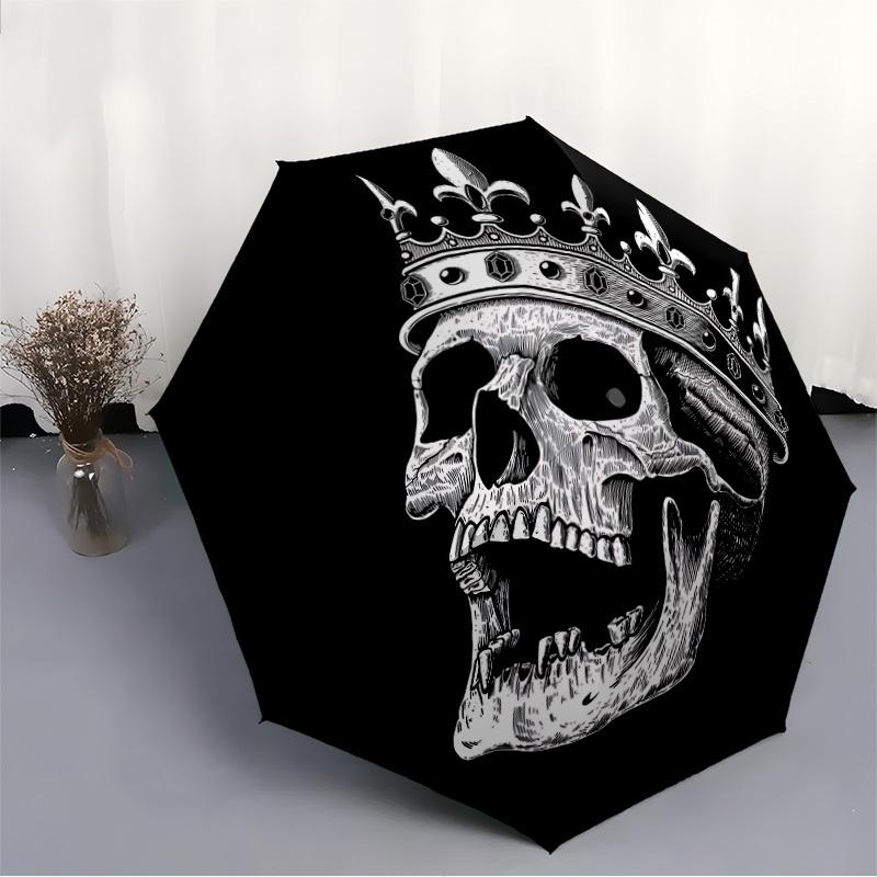 1pc King Skull Automatic Open/Close Umbrella, Portable Folding Umbrella, Compact Travel Umbrella for123