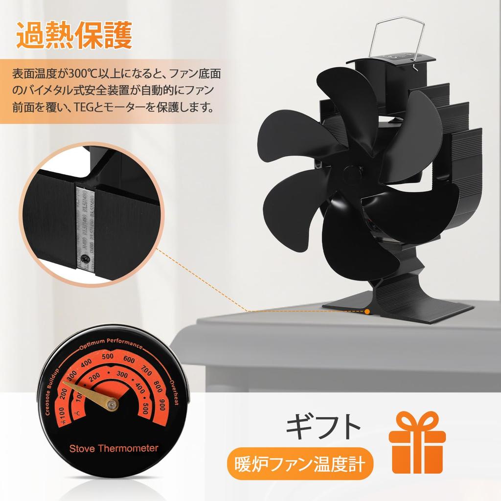 Aluminum Stove Fan, Fireplace Fan with Overheat Protection, Quiet Operation, for Wood Stoves, Eco-Fan, No Power Required, Temperature Sensing, Air Cir
